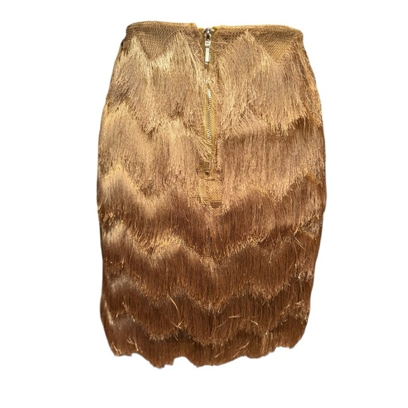 XOXO Fringed Mini Skirt Size Large – Y2K 70s Revival Festival Tan Shaggy - Picture 4 of 7